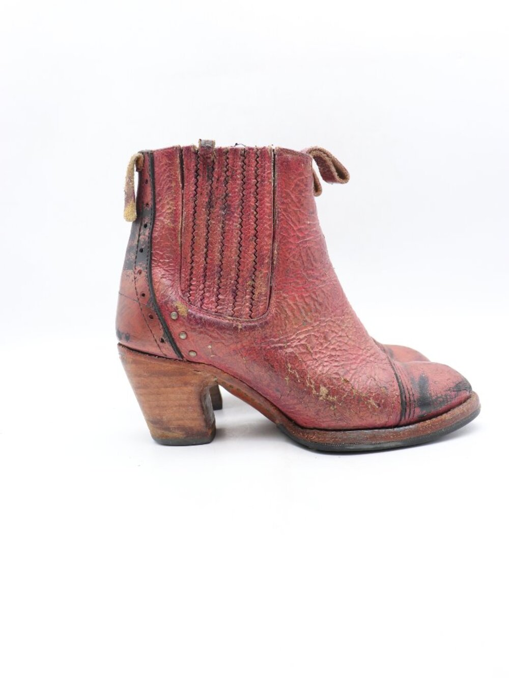 PS Kaufman Ankle Boots Women's Size 7.5 Red Leather Pull On Boots